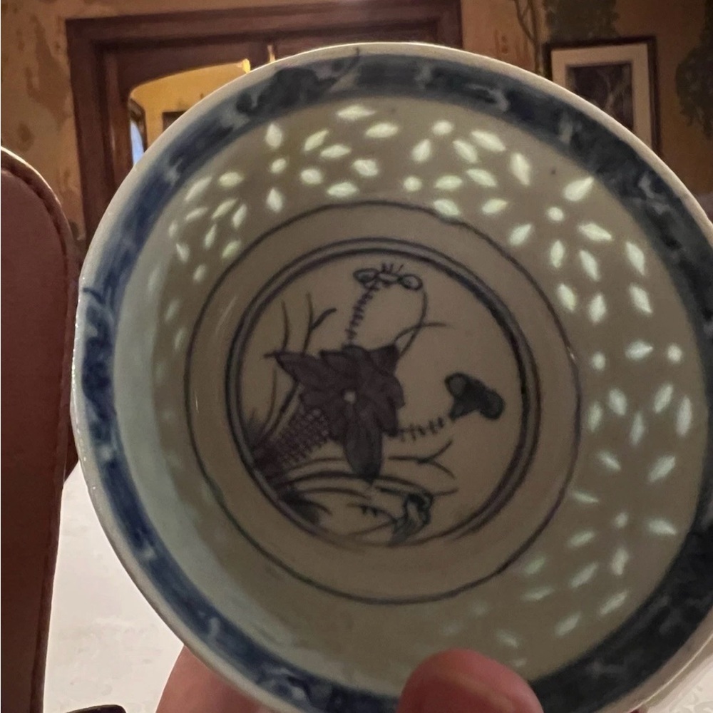 Two Porcelain Blue and White Rice grain Bowl with Bat and Lotus plant symbol. - Picture 10 of 13